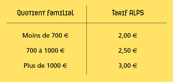 Tableau tarif ALPS