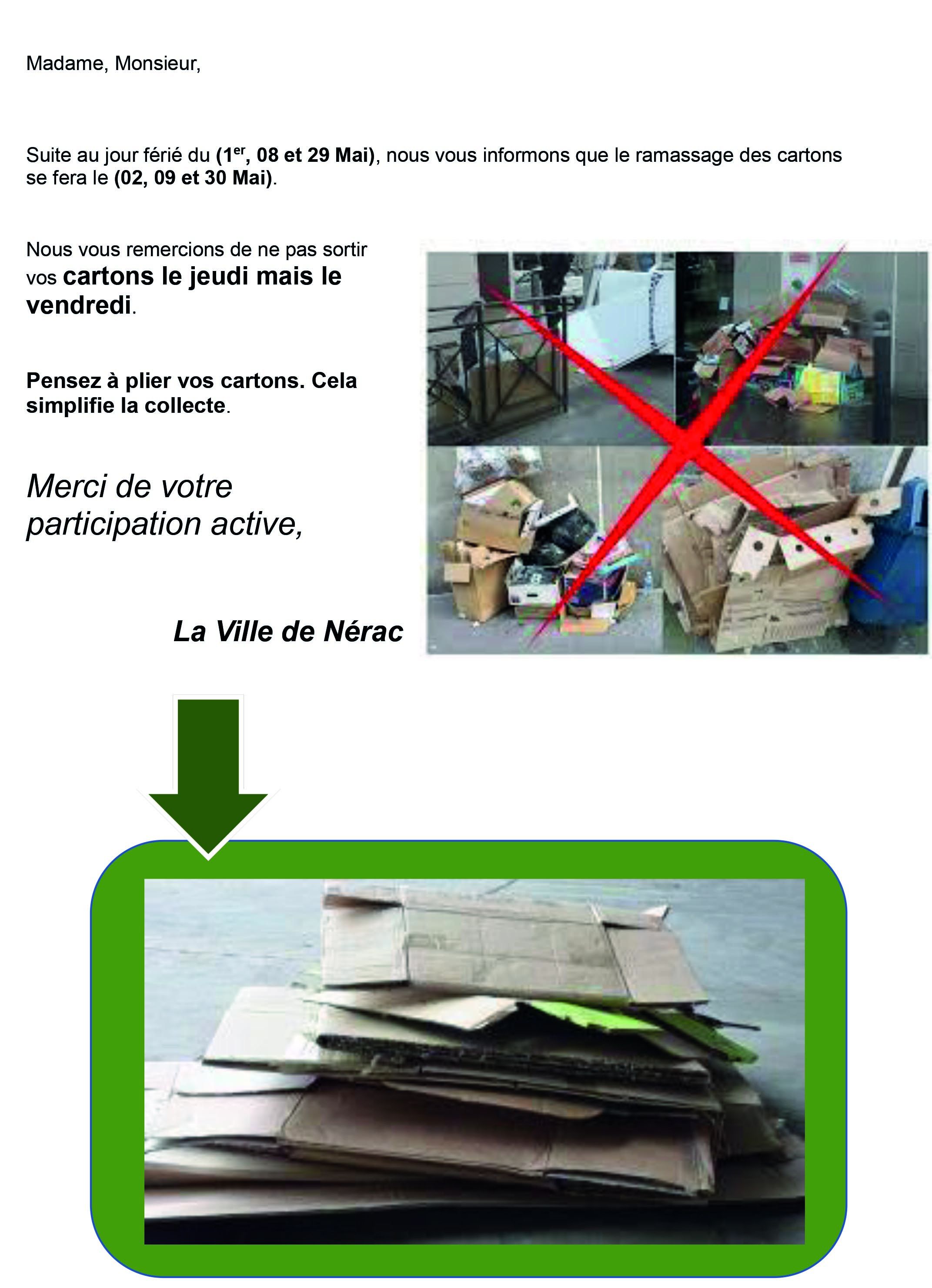 RAMASSAGE CARTONS JOURS FERIES